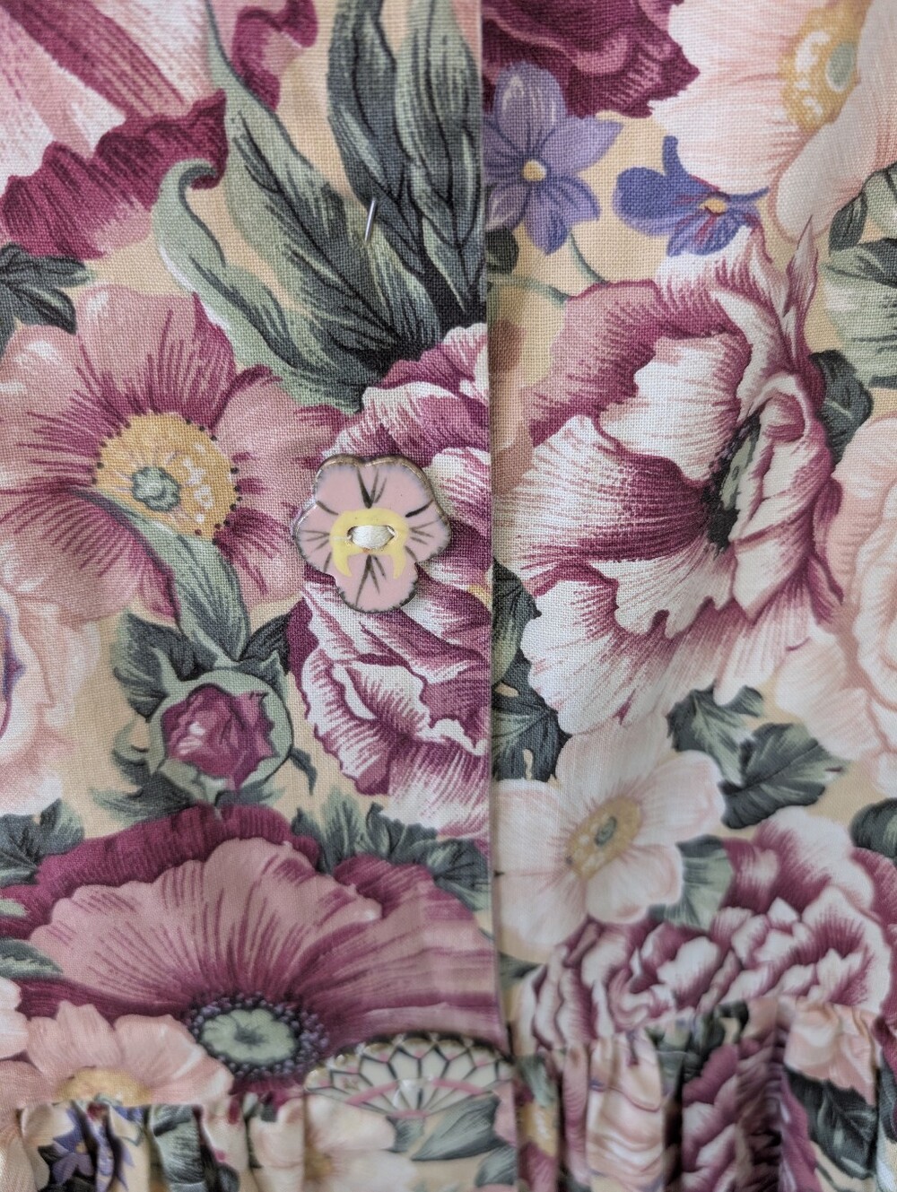 VINTAGE Cottagecore Floral Sleeveless Cotton Dress in Mauve Pink 1980 XL - Picture 5 of 7